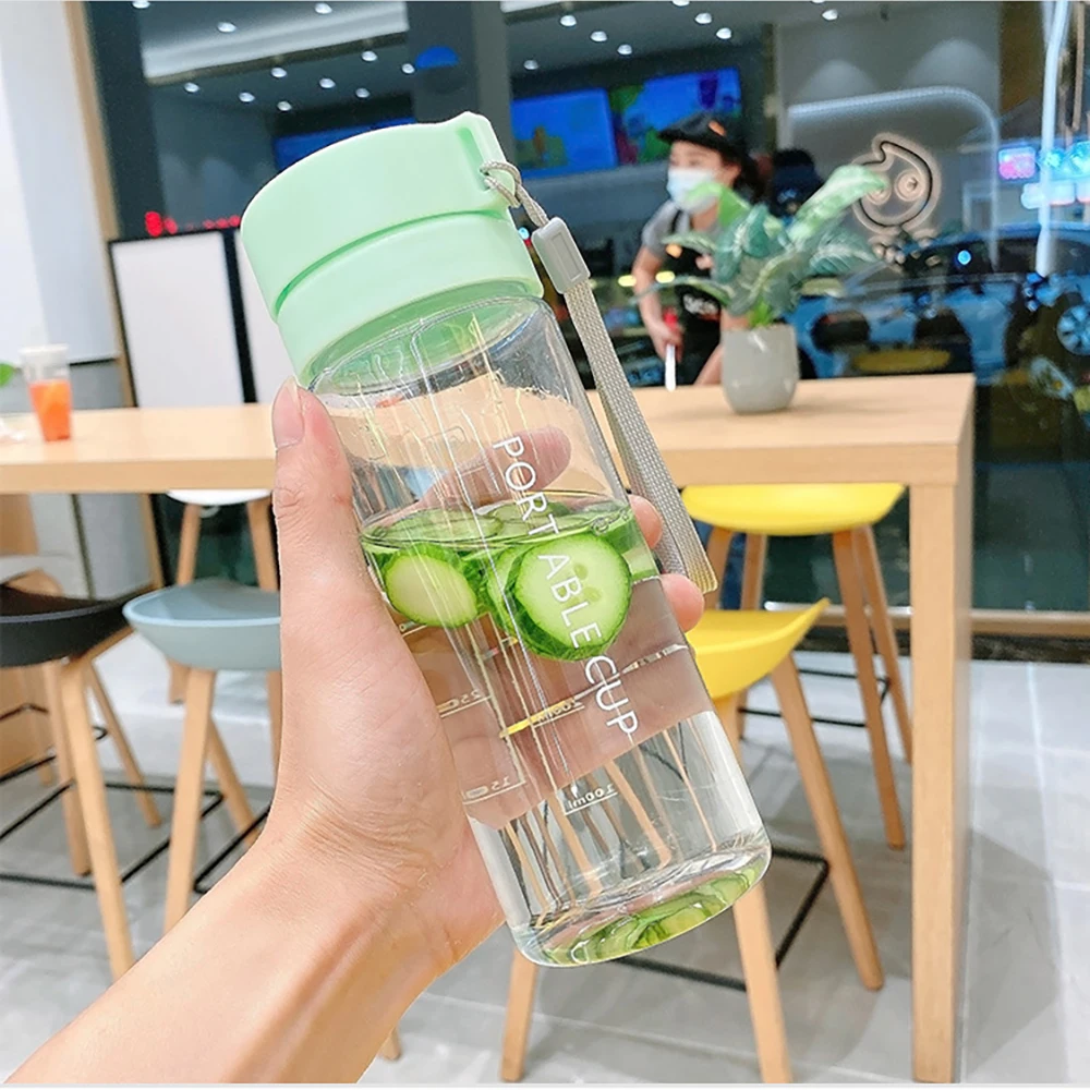 800ml Outdoor Large Capacity Sports Water Bottle Frosted Plastic Cup Portable Rope Plastic Bottle Gift Mug Customizable