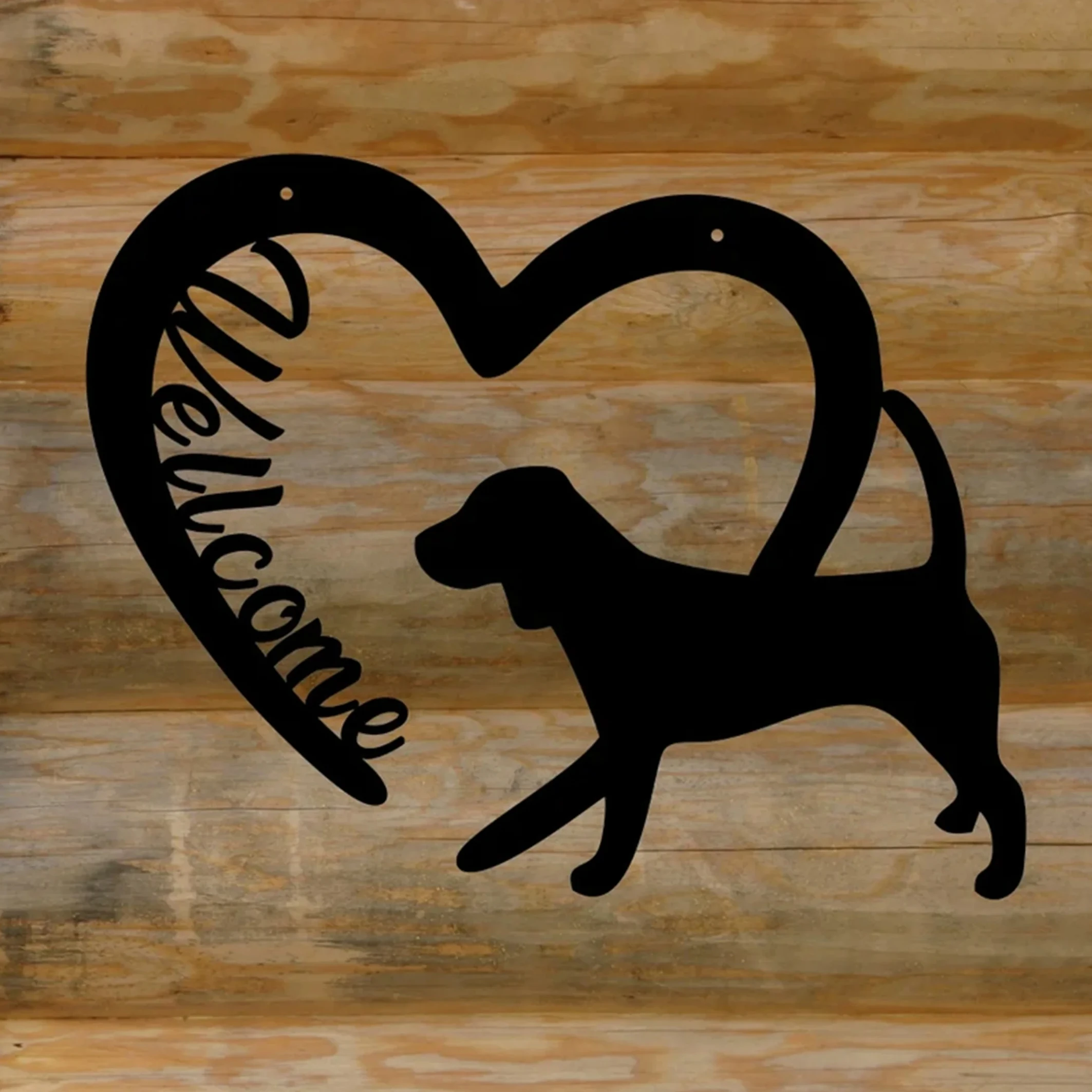 

1pc Well Come Black Metal Wall Decoration, Combined With Love,Suitable For Front Door Welcome, Dog Iron Wall Decoration