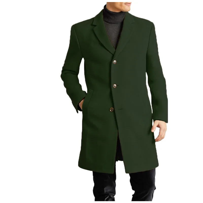 New Woolen Men's Coat Long Sleeve Single Breasted Solid Color Autumn Winter Fashion Casual Coats Trench