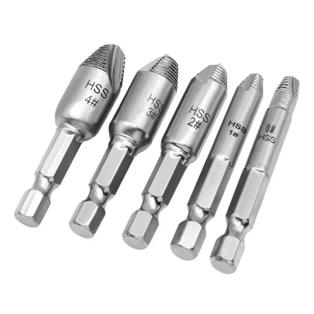 5pcs/set Thread Damaged Screw Extractor Hex Shank No Slipping Bolt Remover HSS High Hardness Demolition Tools Furniture Assembly