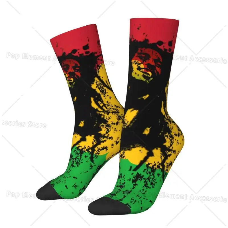 Rock Musician Bob Marley Mens Crew Socks Unisex Funny 3D Printing Jamaican Reggae Singer Dress Socks