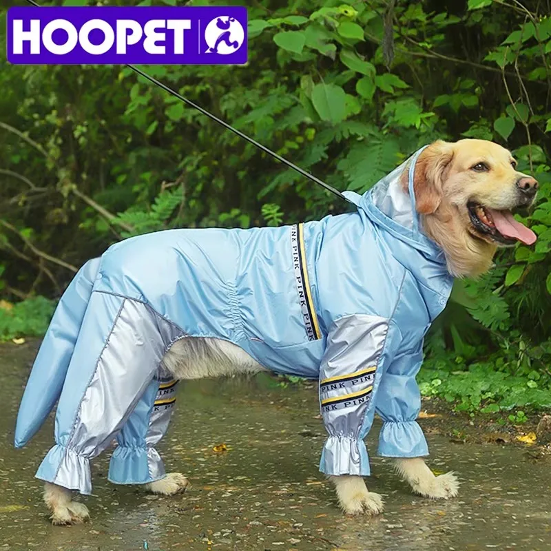 HOOPET Big Dog Raincoat with Tail Jumpsuit Raincoat for Large Dogs with Reflective Strips Tow Hole Labrador Waterproof Jacket