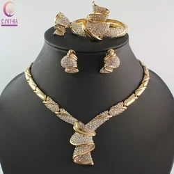 Jewelry Sets African Beads Collar Statement Necklace Earrings Bangle Fine Rings For Women Rhinestone Wedding Party Accessories