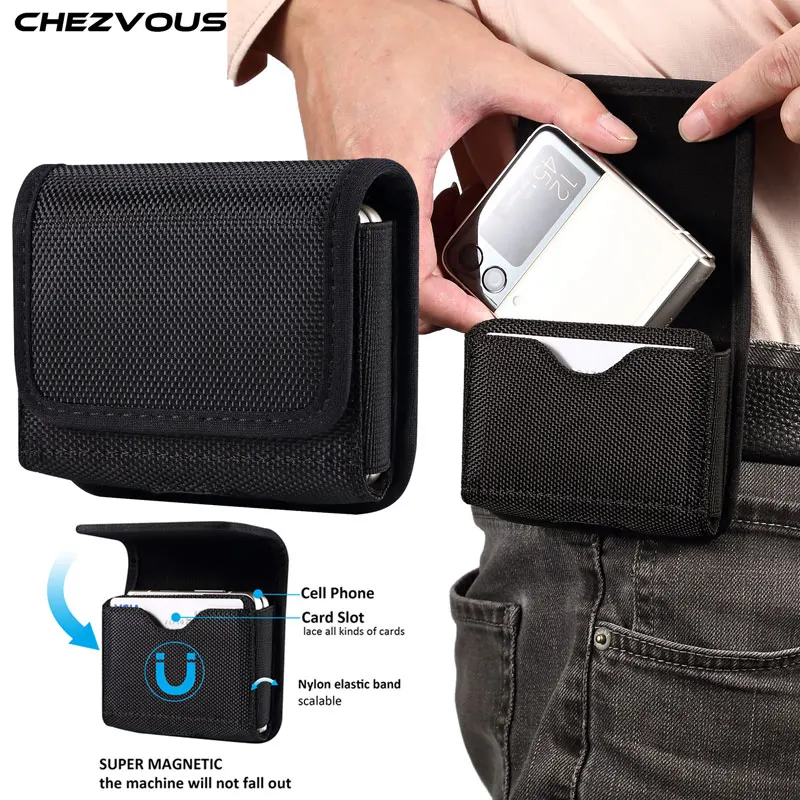 For Samsung Galaxy Z Flip 3 2 1 5G SM F7070/F7110 Case Belt Clip Holster For Motorola Razr 5G Cover Waist Bag Oxford Cloth Pouch