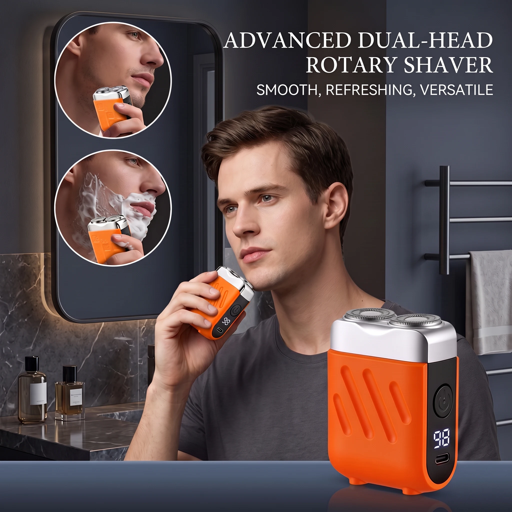 AUTHONE New Electric Shaver for Men, Rechargeable Beard Blade, Water Washed Digital Display Double Headed Shaver