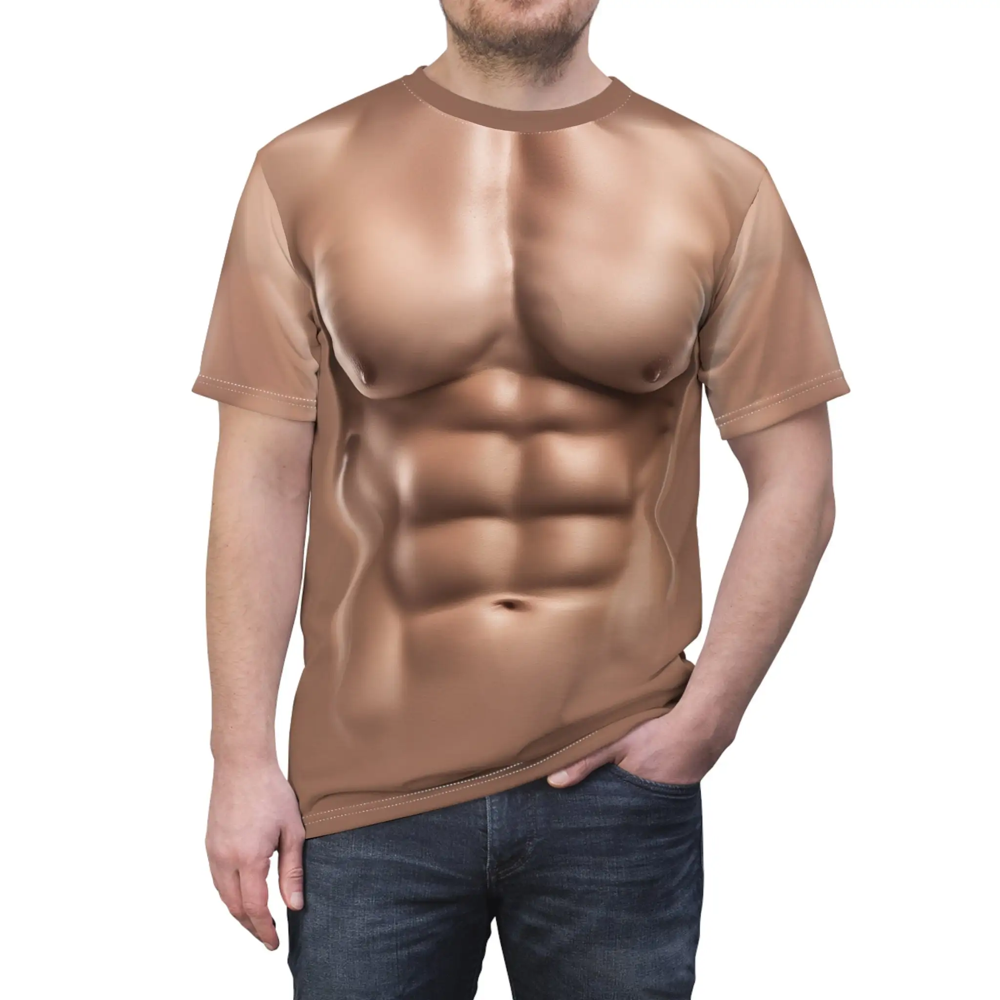 3D Strong Muscle Man Costume T-Shirt Realistic Chest Muscle Body 3D Print T-Shirt Men Summer T Shirt Clothing Fashion Street Tee