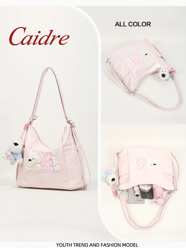 Caidre Original Large Capacity Tote Bag Cute Little Dog Single Shoulder Commuter Crossbody Backpack for Women Casual Style