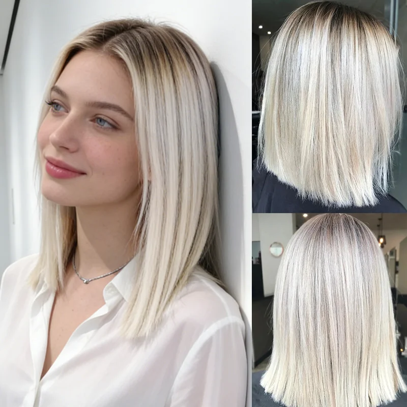 

Белые парики с золотистыми блонд-оттенками и кружевной передней частью для женщин, синтетические парики для косплея, женские парики с кружевной основой, без клея, короткие парики-боб