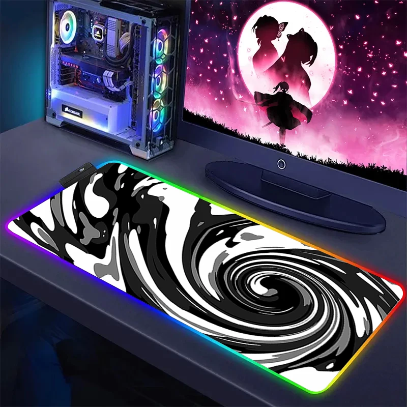 Black And White Artistic Abstraction Mouse Pad RGB Gamer PC Computer Desk Mat Keyboard Gaming Accessories Led Backlight Mousepad