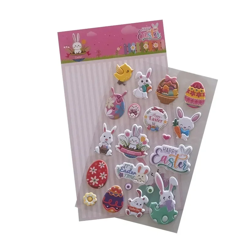 4Pcs 3D DIY Puffy Easter Cute Stickers Cartoon Bubble Party Sticker Gift For Kids Happy Easter Activity Party Decor Supplies