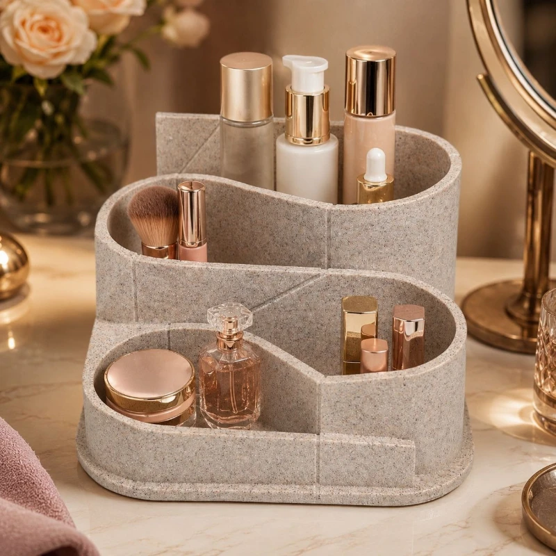 Imitation Sandstone Resin Multi-grid Pen Holder Desktop Stationery Makeup Brush Storage Box Office Shelf Spot