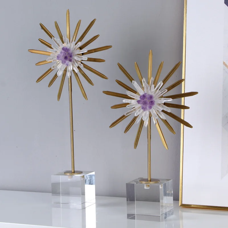 

Crystal Sculpture Sunflower Natural Handicraft Artificial Flower Metal Figurine Decorative Home Decoration Accessories