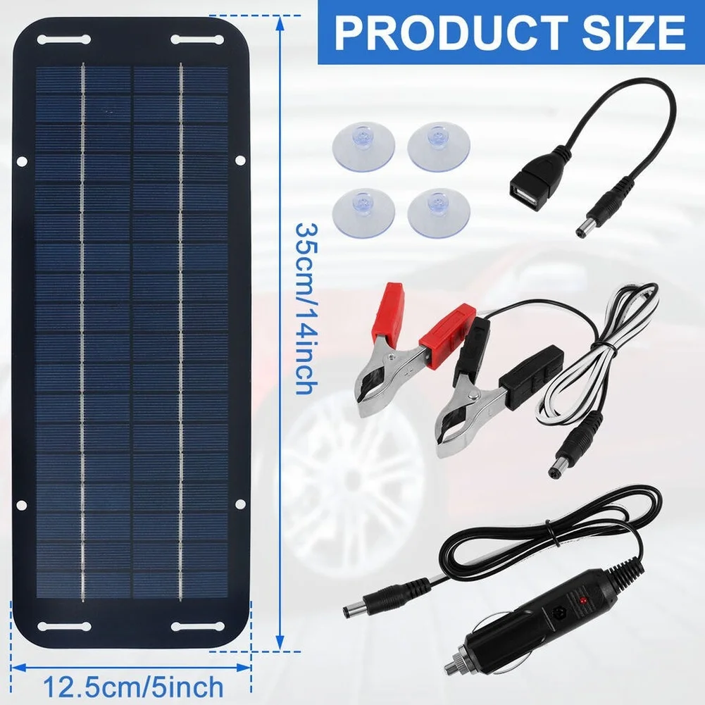 Portable 30W 12V Solar Panel for Car RV Boat Outdoor Charging Waterproof Design 35 cm x 12.5 cm Black Plastic Housing
