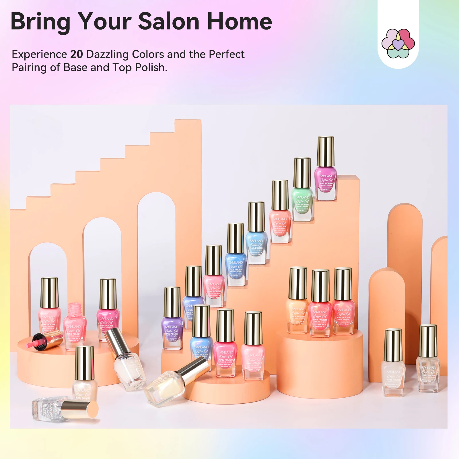 SAVILAND 20-Farben-Nagellack-Set, schnell trocknend, langlebig, mit Rizinusölbasis, Decklack, komplettes Set als DIY-Maniküre-Geschenk