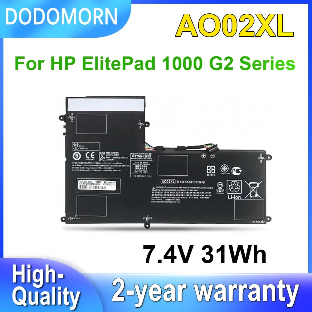 

DODOMORN AO02XL для ноутбука HP ElitePad 1000 G2, аккумулятор HSTNN-LB5O 728250-1C1 728558-005 728250-421 Series HSTNN-C75C 7,4 V 31Wh