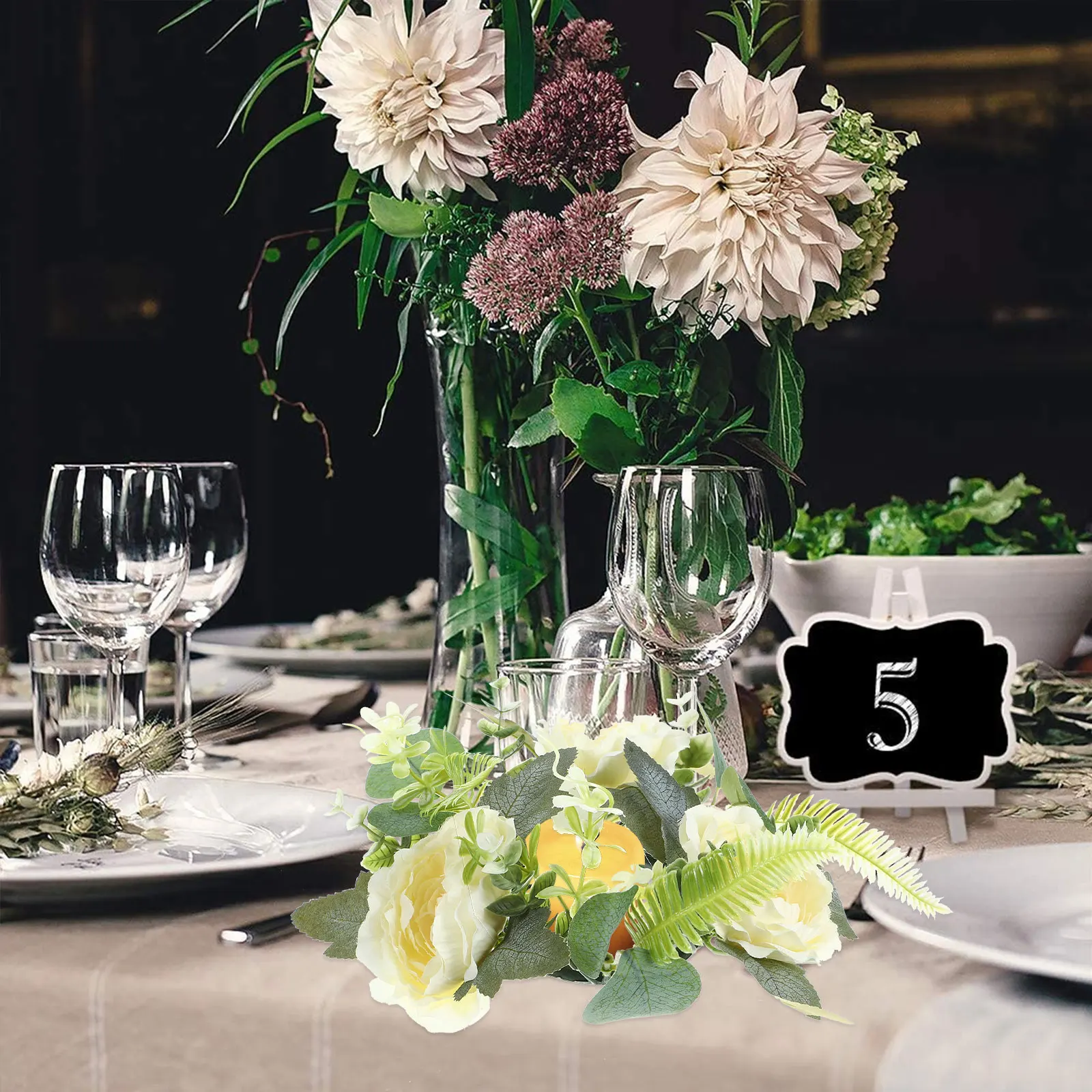 

2Pcs Artificial Rose C Holder Home DecorRoseC Rings for Pillar C Wedding Decoration Tabletop Wreath