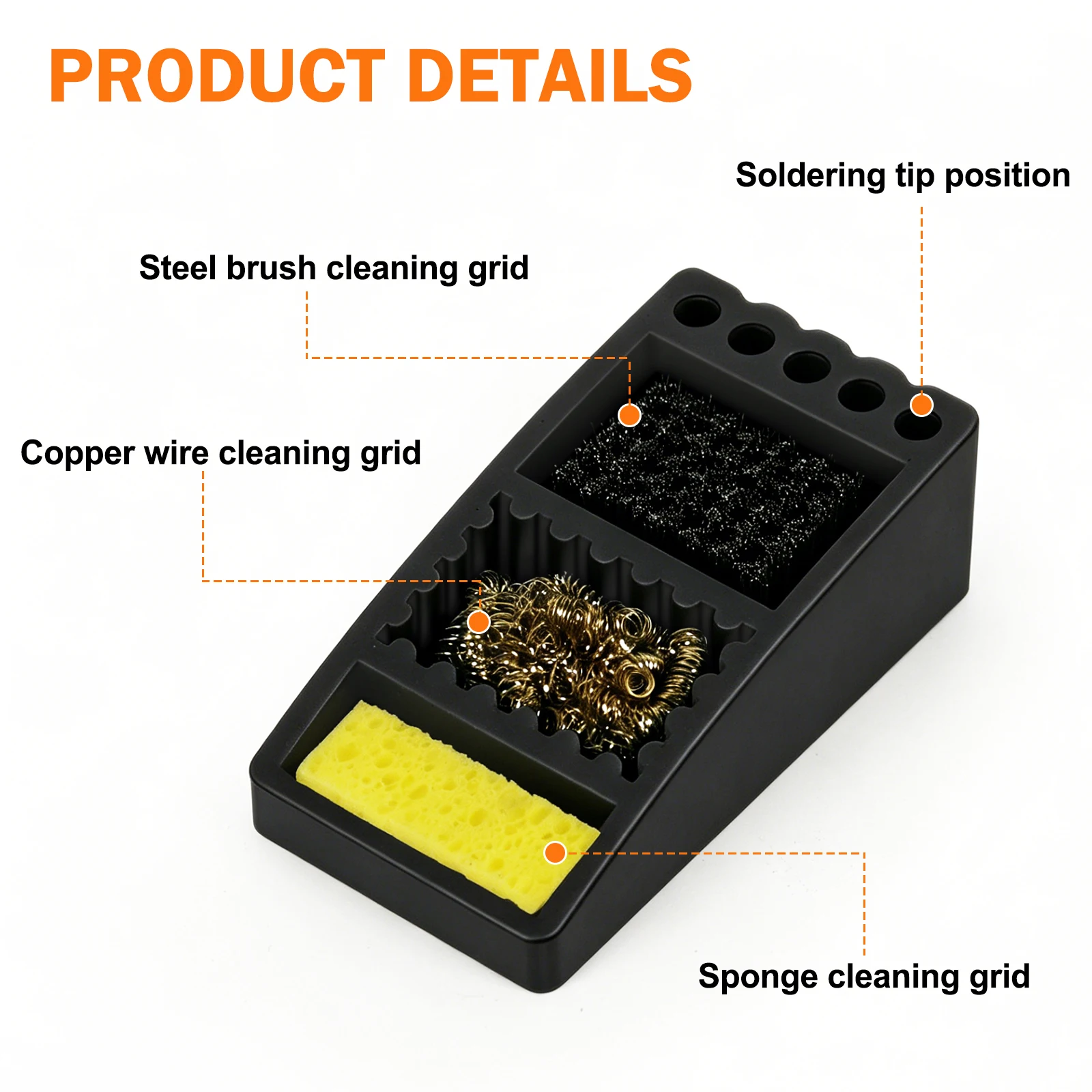 Soldering Iron Tip Cleaner with Brass Wool, Sponge & Steel Brush 3 Modes Silicone Holder Heat & Scratch Resistant Cleaning Tool