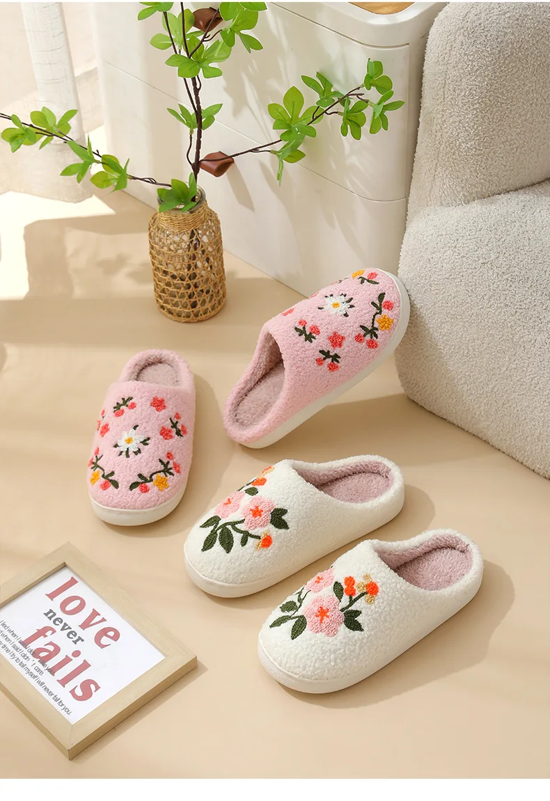 Neue Winter-Hausschuhe für Damen, Mädchen, Modische Blumen-Hausschuhe, Weiche Flache Sandalen für Paare, Herren-Weihnachts-Flip-Flops – Detail 19