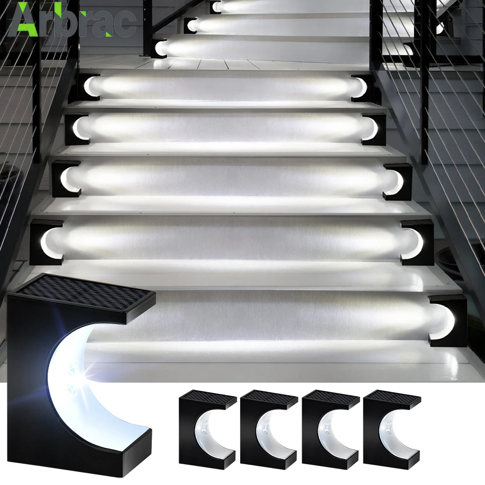 4 Stück Solar-Stufenleuchten für den Außenbereich, warmweißes und kaltes Licht, wasserdicht, automatische Einschaltung, für Terrasse, Garten, Auffahrt, Veranda-Dekoration