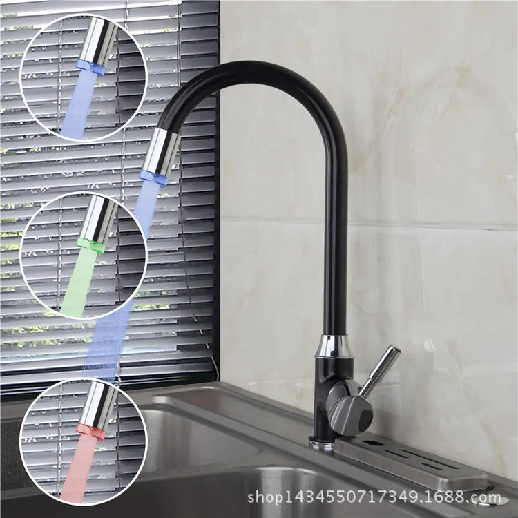 Kitchen faucet black LED kitchen faucet hot and cold water with color change faucet factory direct