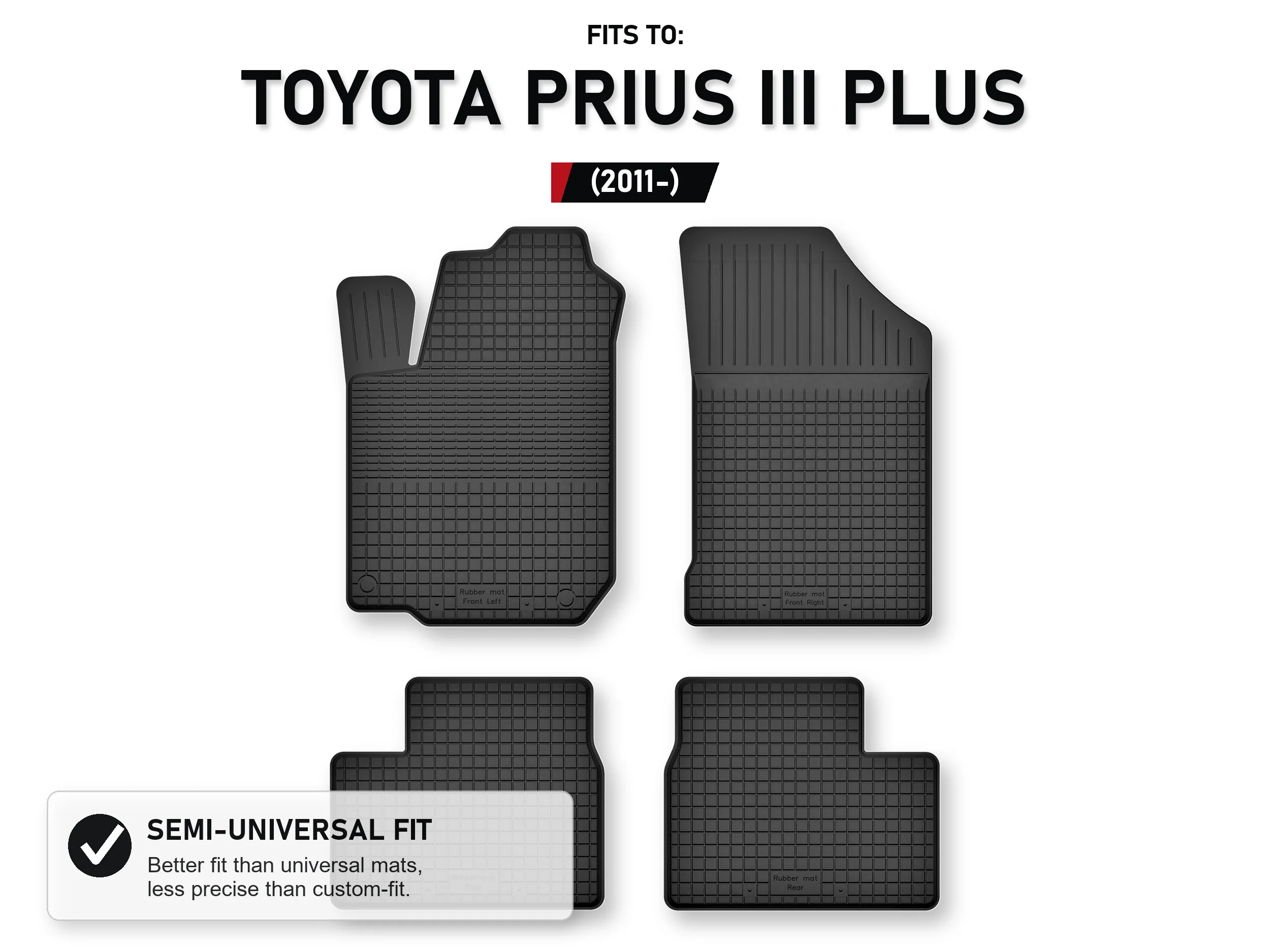Rubberen matten, dienbladtype voor: Toyota Prius Iii Plus 2011- 7-zits 4 stuks