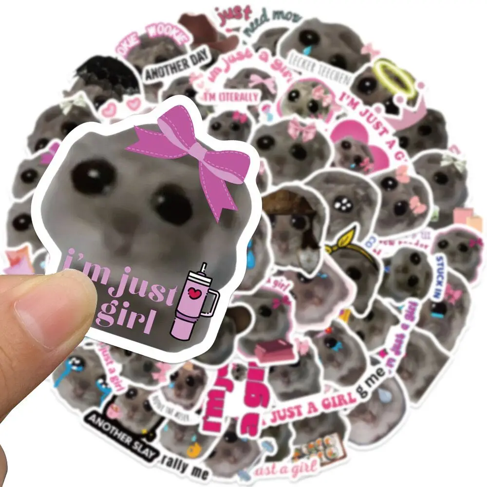 10/56PCS Cute Funny Sad Hamster Meme Stickers Just a Girl Graffiti Decals DIY Stationery Scrapbook Bike Phone Guitar Sticker Toy