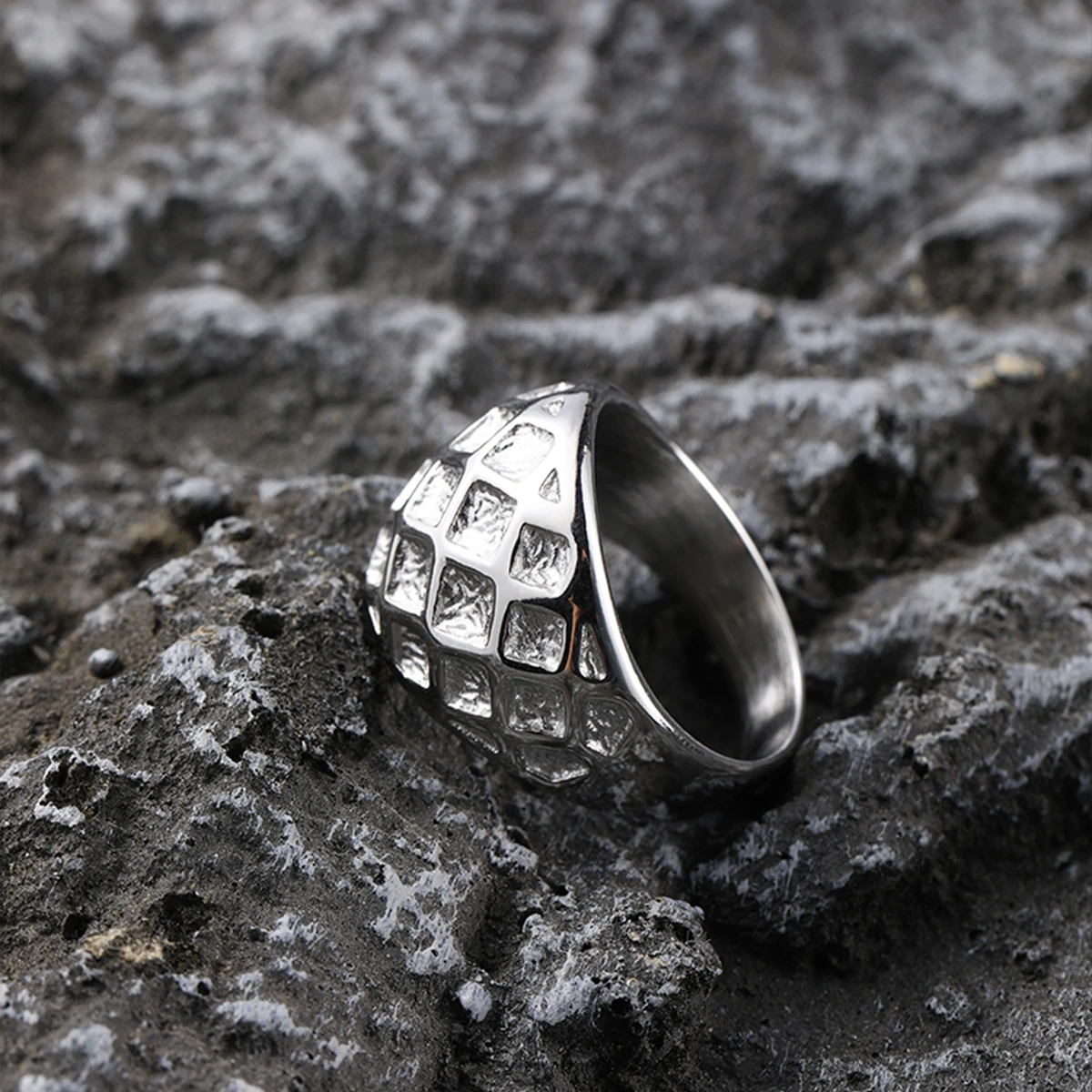 Luxury 17mm Stainless Steel Hollow Grid Ring Men Silver Color Plain Dome Statement Band Hip Hop Chunky Male Jewelry Size 10 11 view 4