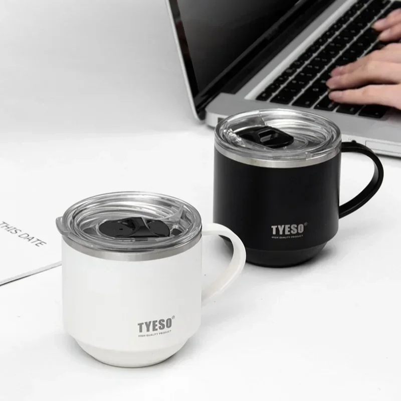 

330ml Insulated Coffee Cup Mini Water Cup with Handle and Clear Lid 304 Stainless Steel Thermos Office Portable Water Cup
