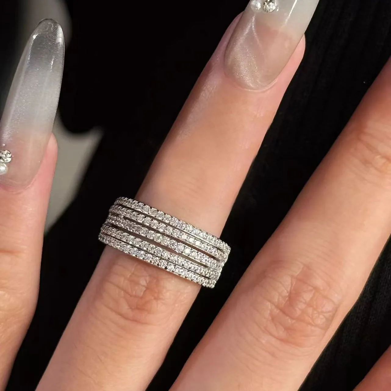 Multi layered cross fashion open zircon ring, light luxury, high-end, versatile ring, daily commuting jewelry accessories
