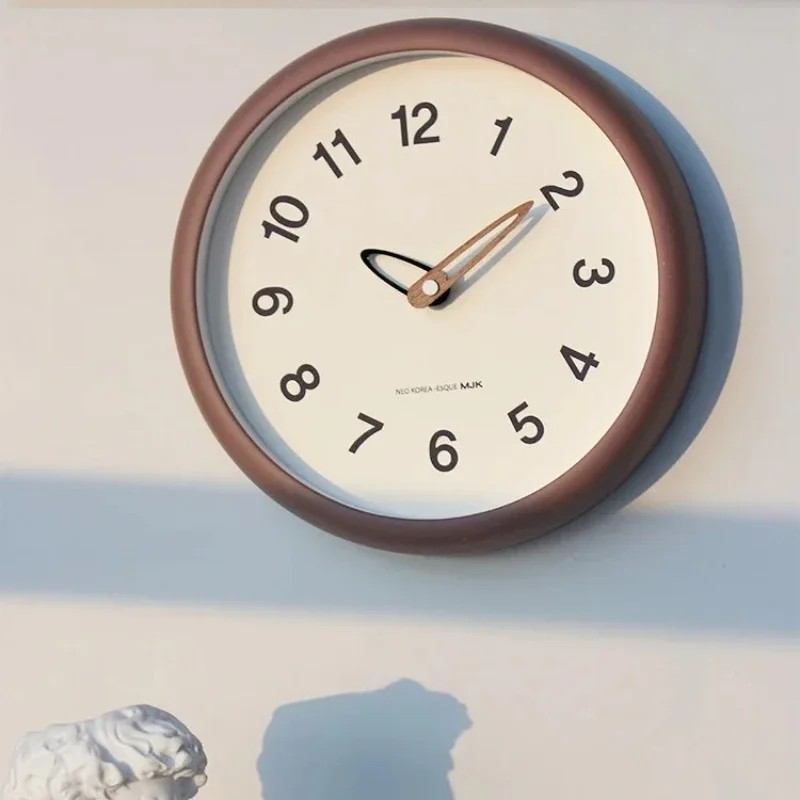 Modern Minimalist Silent Wall Clock for Living Room Bedroom Cream Style Decorative Round Hour Clock No Drilling Required