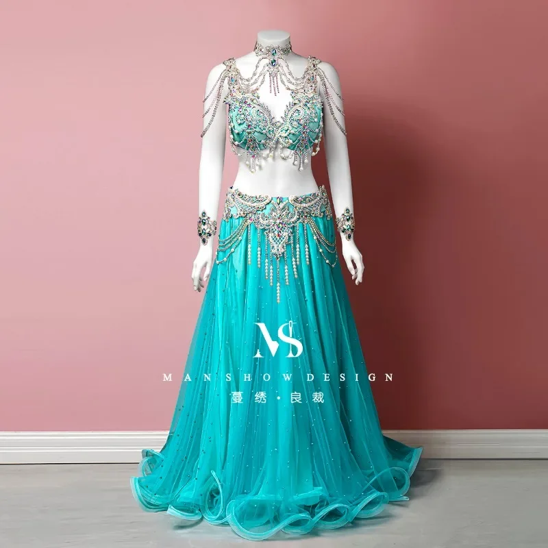 customized Belly dance costume tassel shoulder chain mesh large swing skirt Oriental dance high-end performance costume