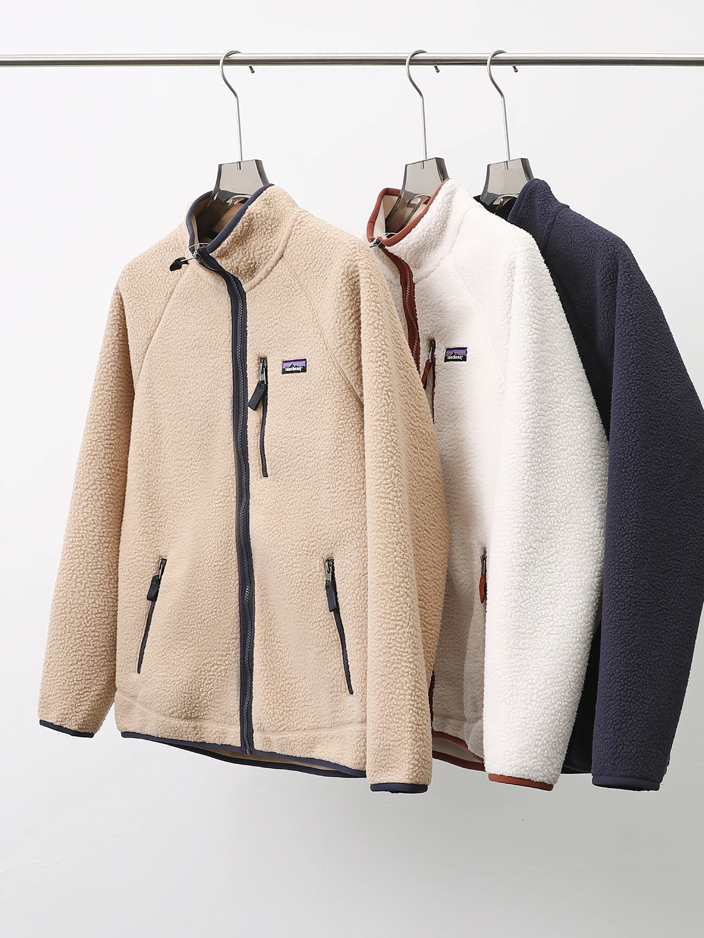 

Warm Fce Zipper Open Cardigan Jaet Contrast Color American Retro Lamb Fur Vest Men's Outdoor Sle Long Sve Coat