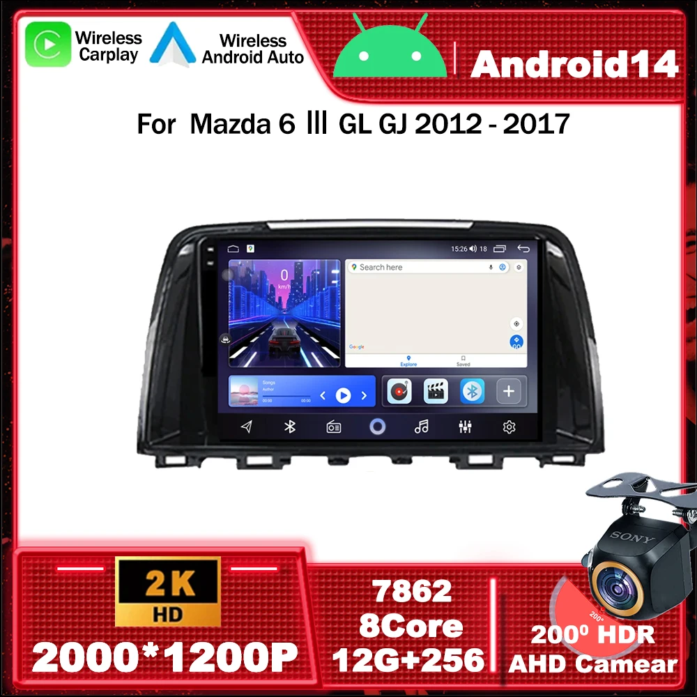 

Android 14 Car Radio Multimedia Video Player Navigation GPS For Mazda 6 Ⅲ GL GJ 2012 - 2017 WIFI 4G BT5.0 Head Unit Carplay Auto