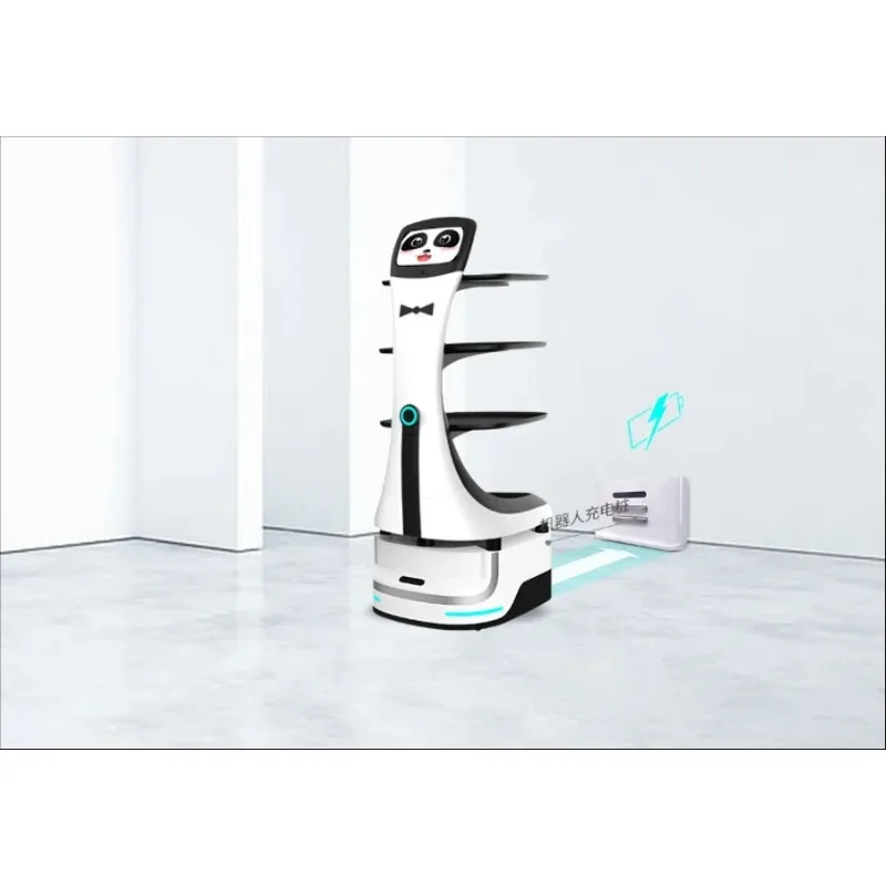 Il ristorante dell'hotel del robot di consegna del cibo ha utilizzato il robot di consegna del materiale dell'ABS del sistema di controllo Android intelligente da 43 kg