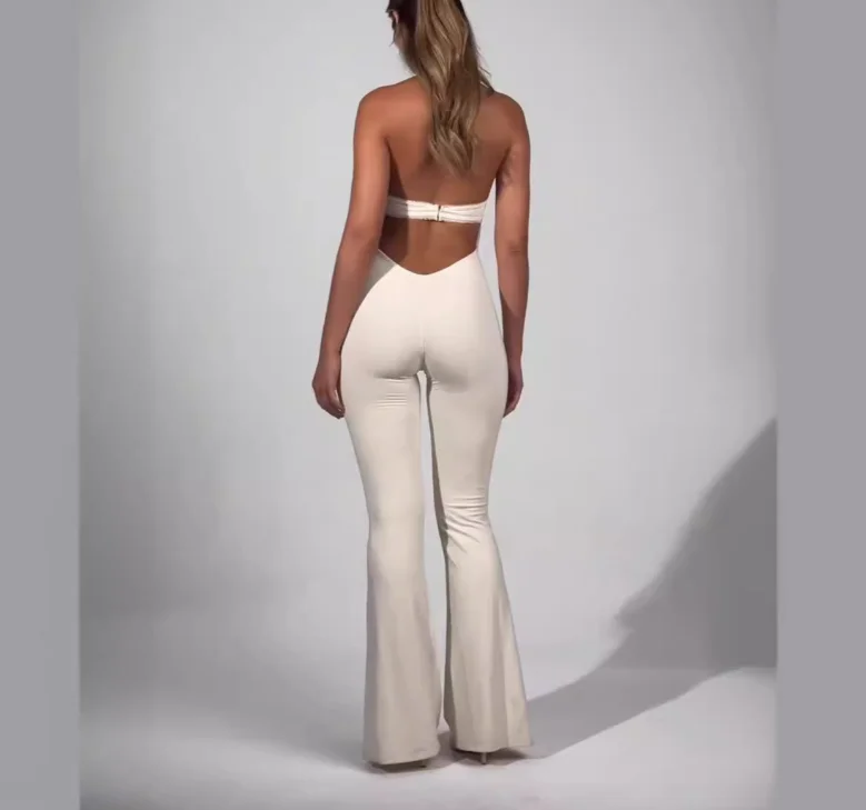 Women's Jumpsuit Solid Color Low Cut U-Neck Elastic Tight and Sexy Sleeveless Jumpsuit Simple Commuting Retro Casual Jumpsuit
