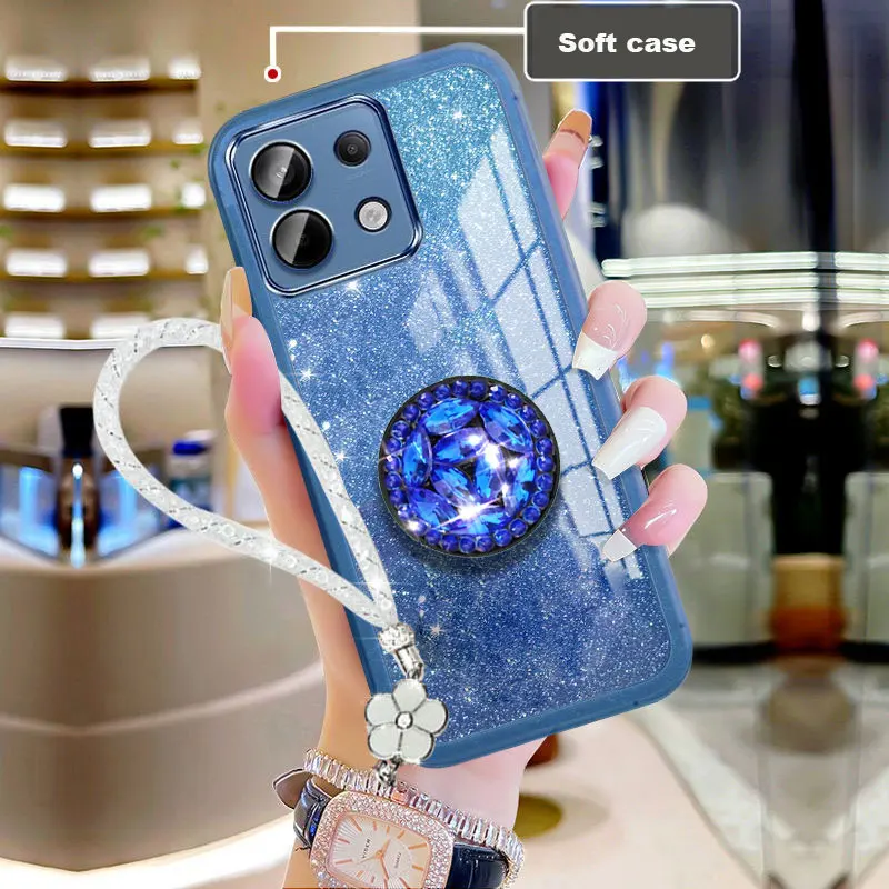 POCO M6 PRO Case Bling Glitter Lanyard,Luxury Diamond Holder Case For Xiaomi POCO M6 X6 Redmi Note13 pro + 4G Back Cover M6pro