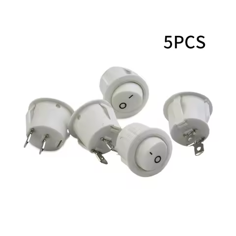 5x Mini Round White 2 Pin Terminal SPST ON-OFF Rocker Switch Snap-in 20mm 12V For Camper Van Motorhome RV Caravan Boat Light