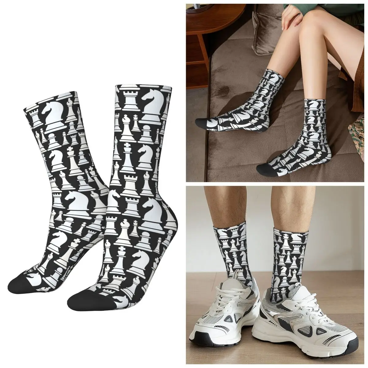 

All Seasons Black And White Chess Board Socks Harajuku Sport Middle Tube Socks Sweat Absorbing Stockings for Men Women Gifts