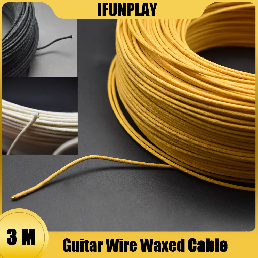 Cable de guitarra de estilo Vintage, piezas de guitarra, Cable de instrumento negro/blanco/amarillo, 7 hebras, preestañado, cubierta de tela de 3 metros