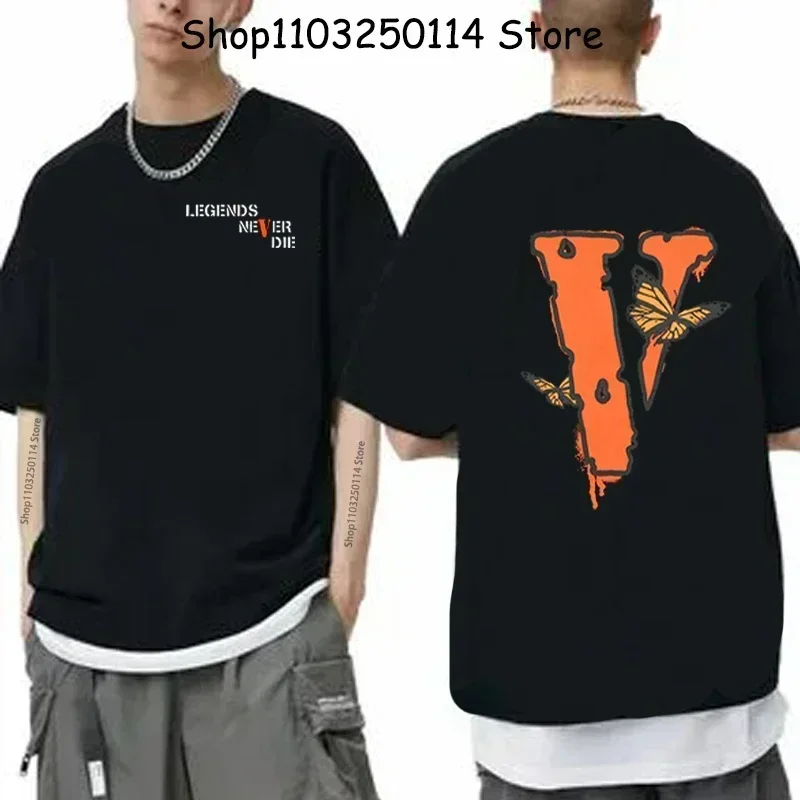 Retro Men Vlone  Printed Men's and Women's Short Sleeved T-shirts Men Clothing T Shirt for Men Clothing