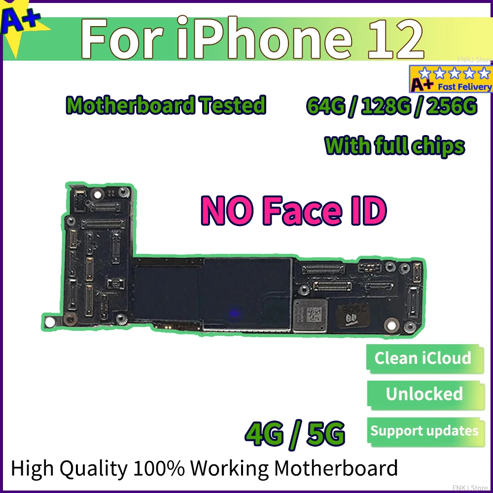 Working Board For iPhone 12 Motherboard With/NO Face ID Unlocked 64GB 128GB Logic Clean Free iCloud For iphone 12 Plate Tested