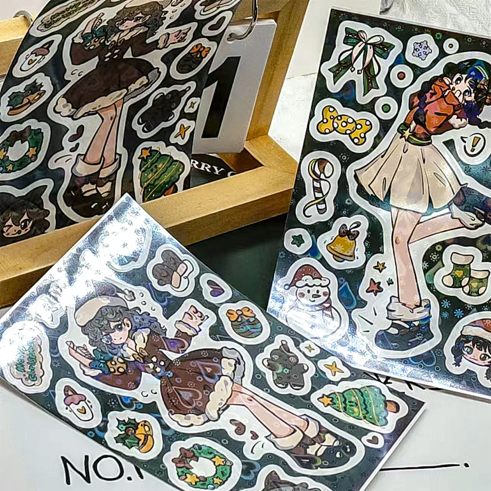 2Sheets Funny Christmas Girl Stickers DIY Cartoon Character Decals For Refrigerator Laptop Luggage Scrapbook Phone Case Stickers