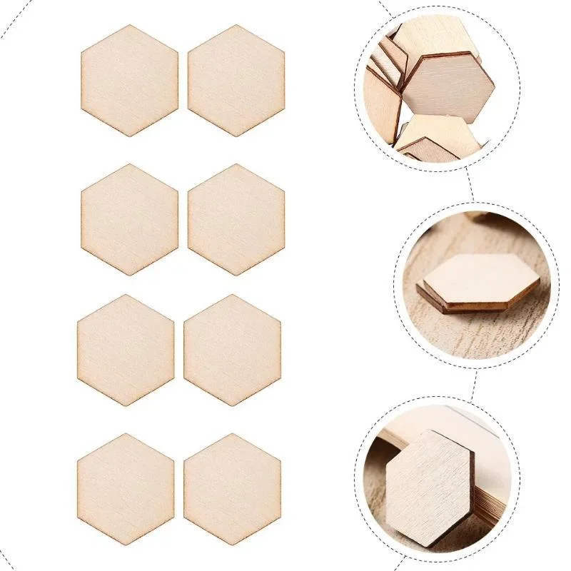 50/100Pcs Hexagon Blank Wood Chips Unfinished Wooden Plate Decorative Arts Crafts DIY Making Wedding Tags Christmas Blank Gifts