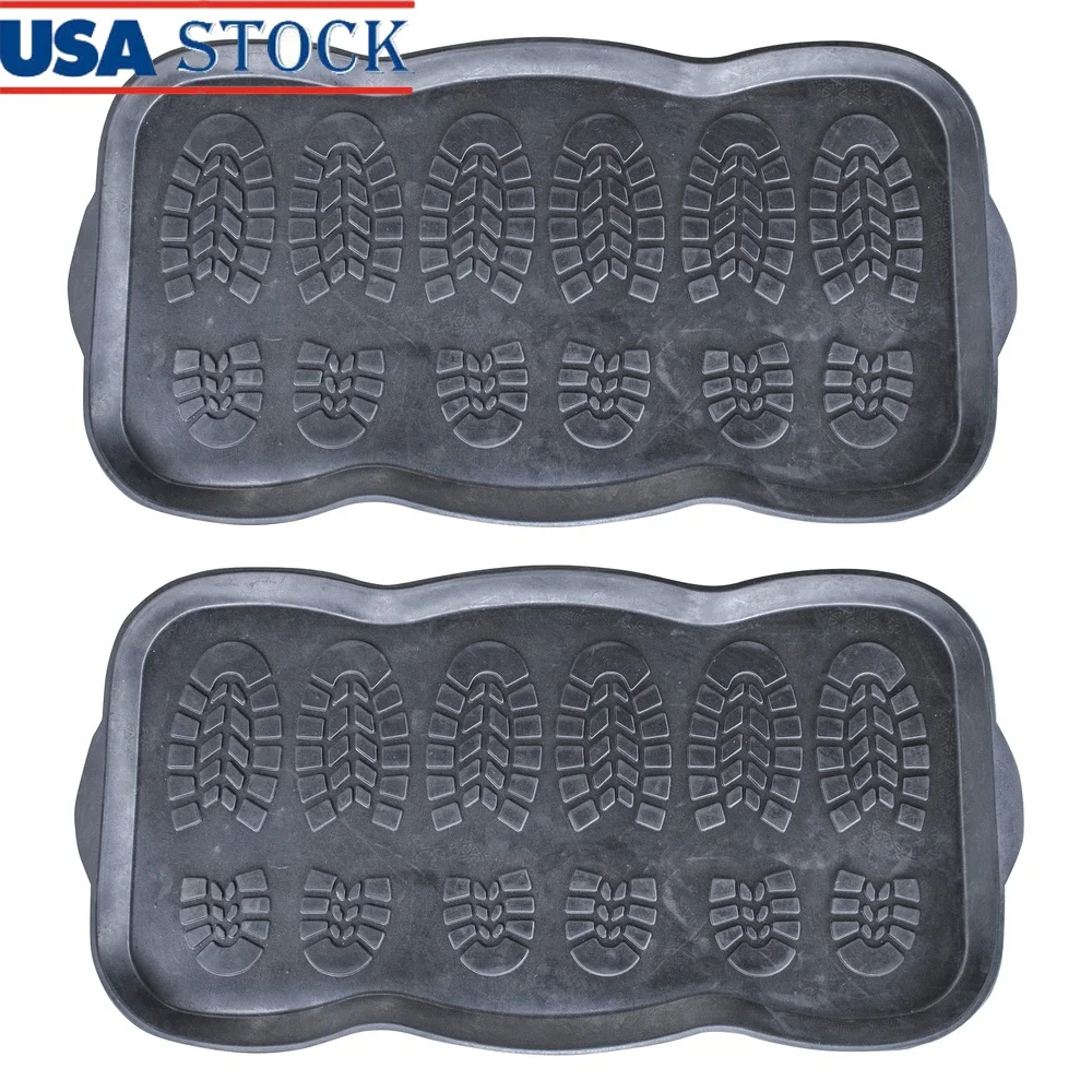 

Rubber Boot Tray Set of 2 Durable Non-Slip Mats Muddy Shoes Pet Food Spill Protection Indoor Outdoor Use