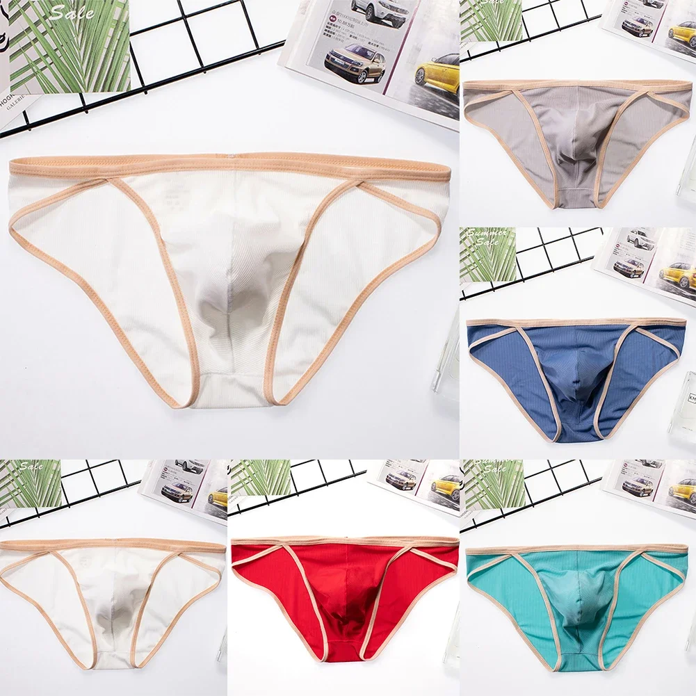 Cuecas de cintura baixa para homens, cuecas sem costuras, calcinha bulge, cuecas com nervuras, lingerie sexy, cuecas monocromáticas