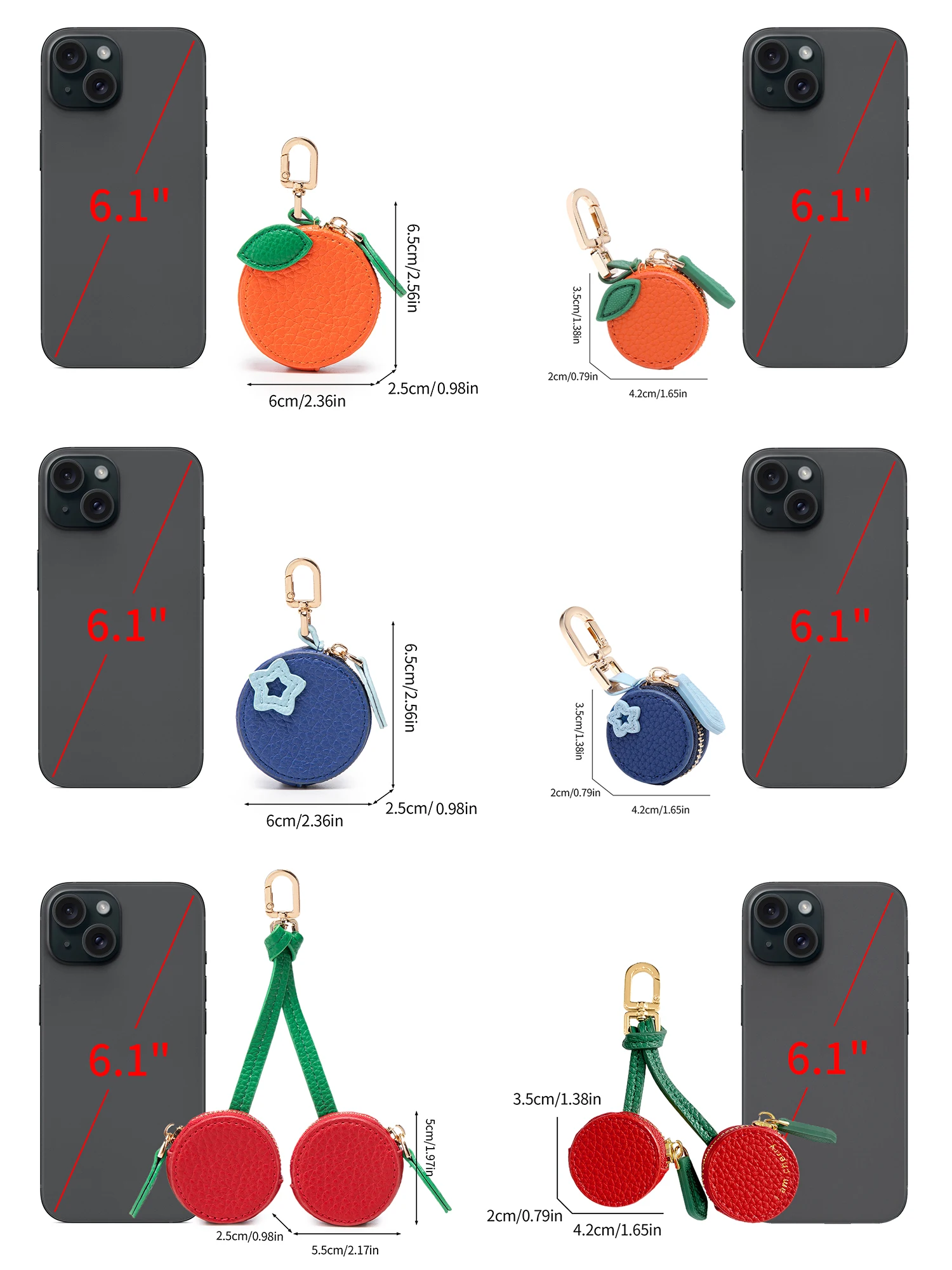 Modischer Persönlichkeits-Fruchtanhänger in Kirschform, Mini-Münzbörse, Niedlicher Schlüsselanhänger, PU-Leder-Taschenanhänger, Kleine Tasche, Geschenk für Mädchen – Detail 26
