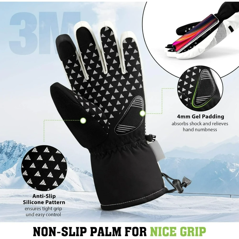 Ski Gloves with 3M Thinsulate, Extra Warm Snow Gloves, Insulated Waterproof Snowboard Gloves,Touchscreen,Windproof Winter Gloves