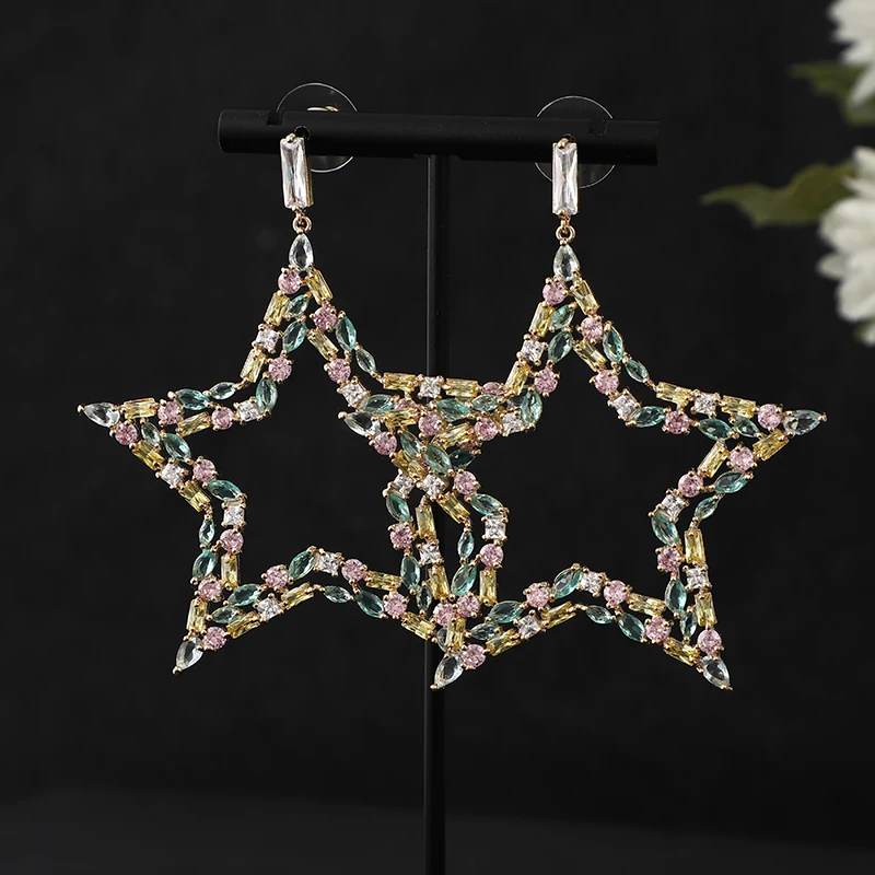 

Luxury Fashion Irregular Big Star Cubic Zircon Women Engagement Earrings Studs Jewelry Party Gift A0181