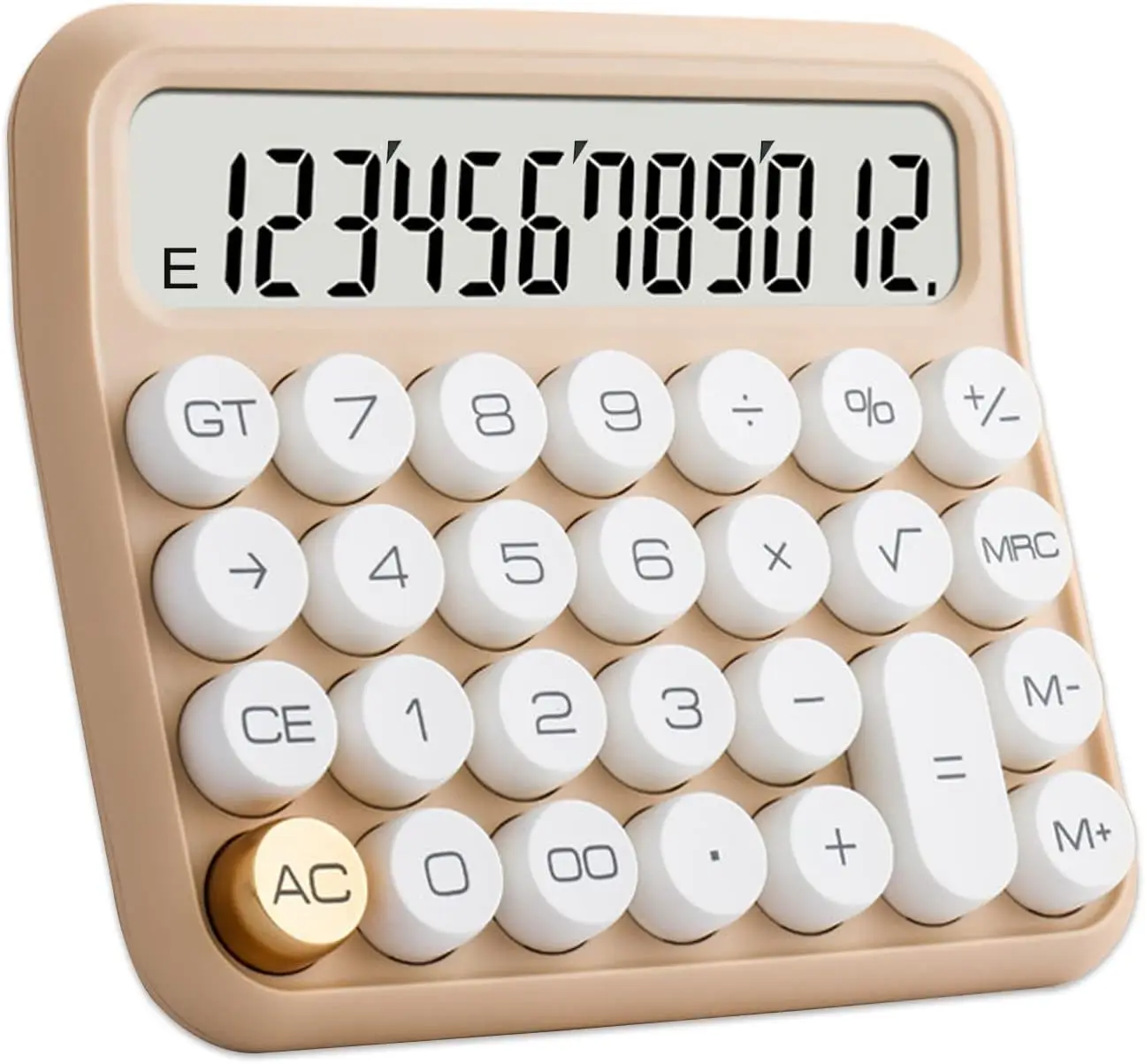 

12 Digit Large LCD Display Desktop Calculator, Big Buttons, Basic Standard for Office Home School, Beige