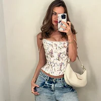 Oligai Summer Cropped Top Women 2025 New Arrivals Floral Print Sexy Corset Top Short  Lace Up Camis Women's Clothing